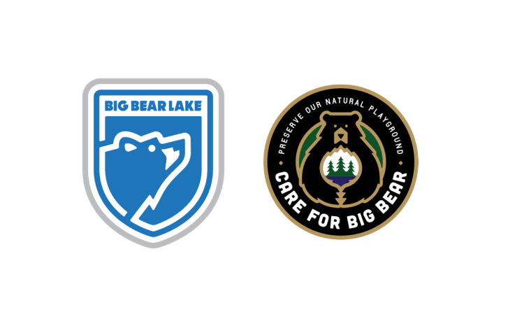 Two digital logos side by side, one for Visit Big Bear and the other for Care For Big Bear.
